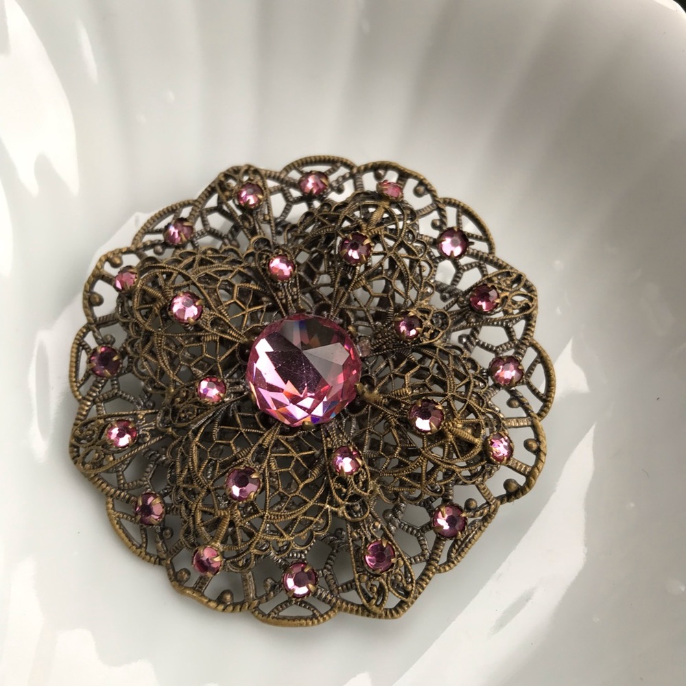 Art nouveau Filigree Filigree Round 1920 Brooch Pin